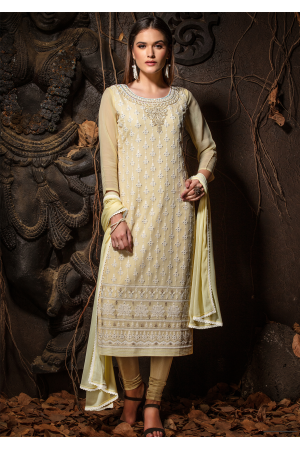 Yellow Color Designer Viscose Straight Cut Suit